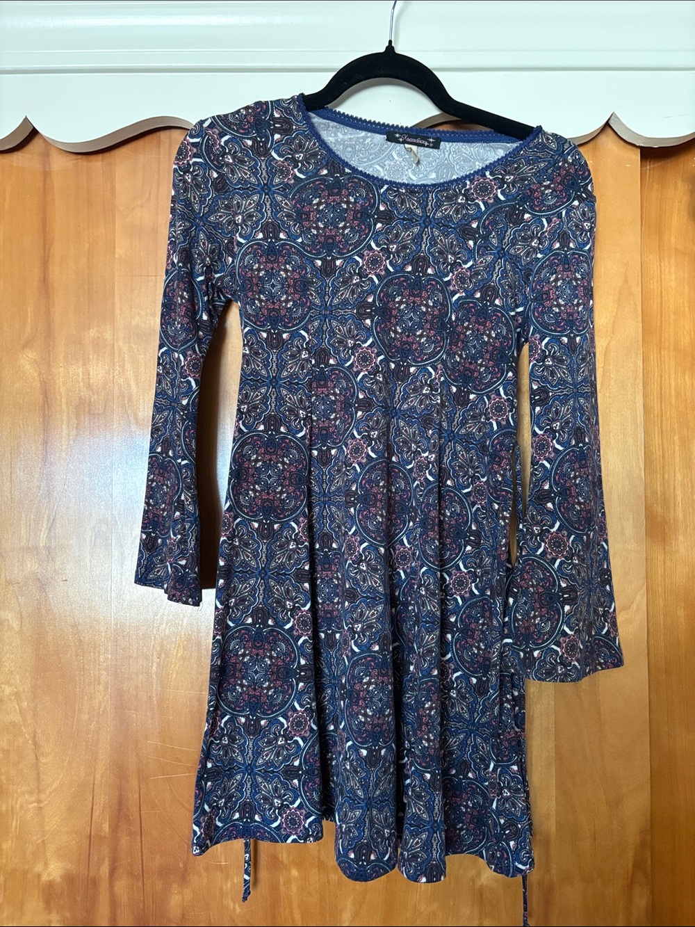 Paisley Print Long-Sleeve Skater Dress - Navy